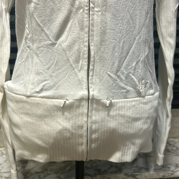 Sameunderneath Women’s White Zipper Front Hooded Embroidered Back Hoodie Large - Picture 3 of 11